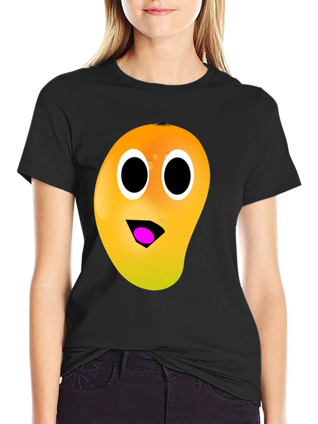 Funny Mango Face T-Shirt - Black Casual Tee
