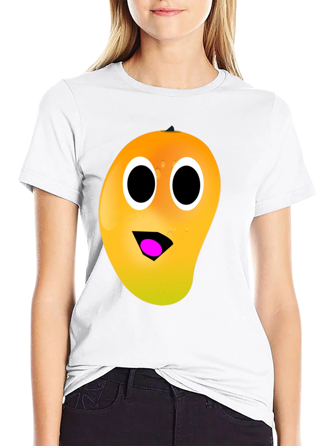 Funny Mango Face T-Shirt - Black Casual Tee