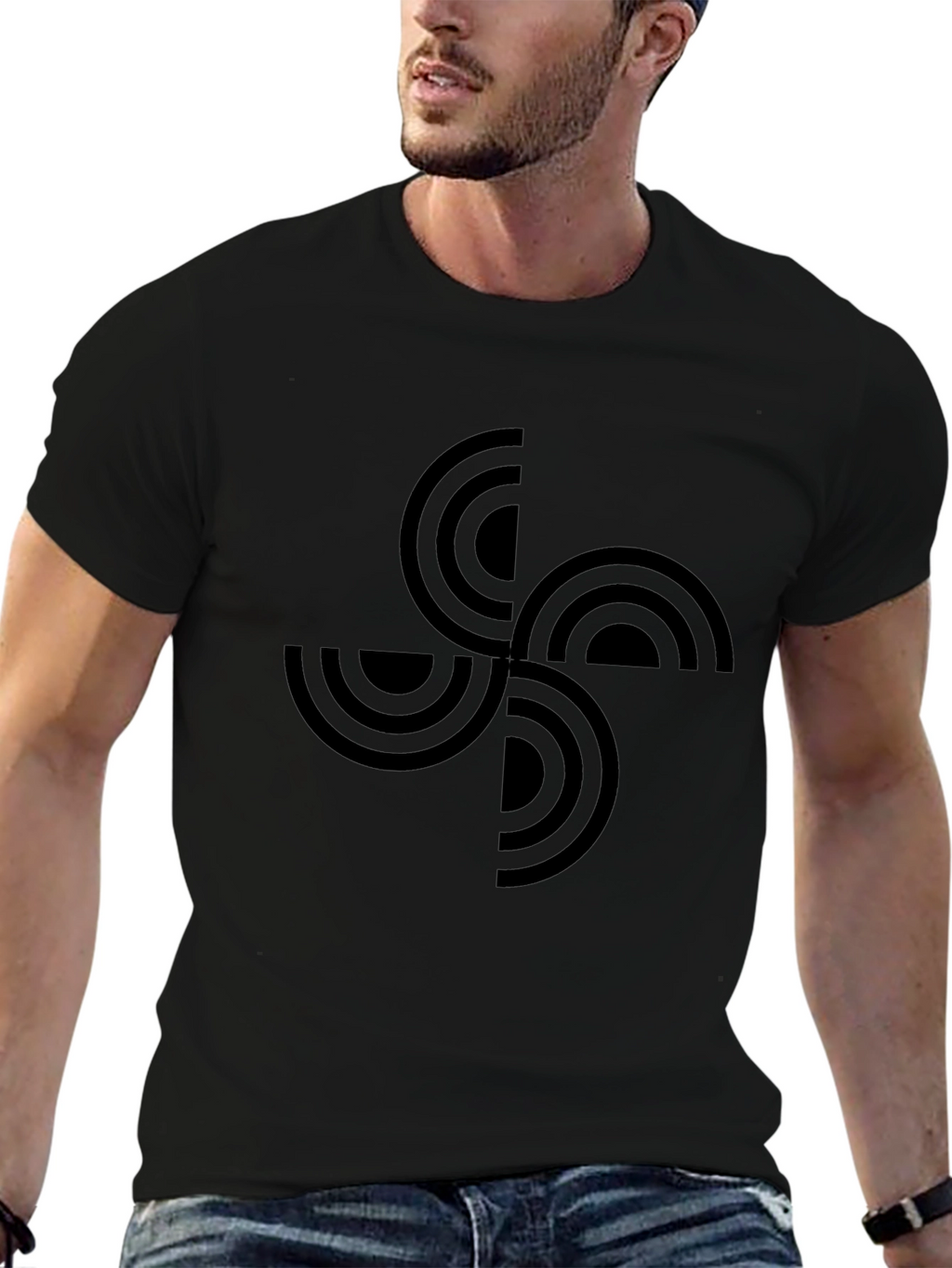 Geometric Basque Cross Black T-Shirt