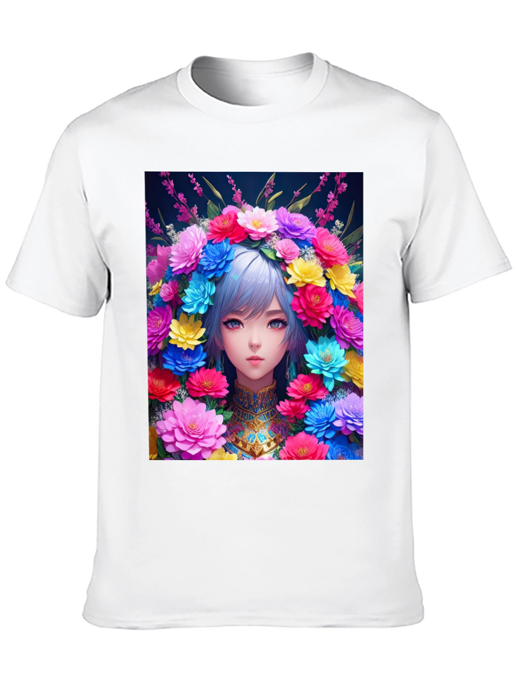 Anime Girl in Flower Crown Graphic Tee