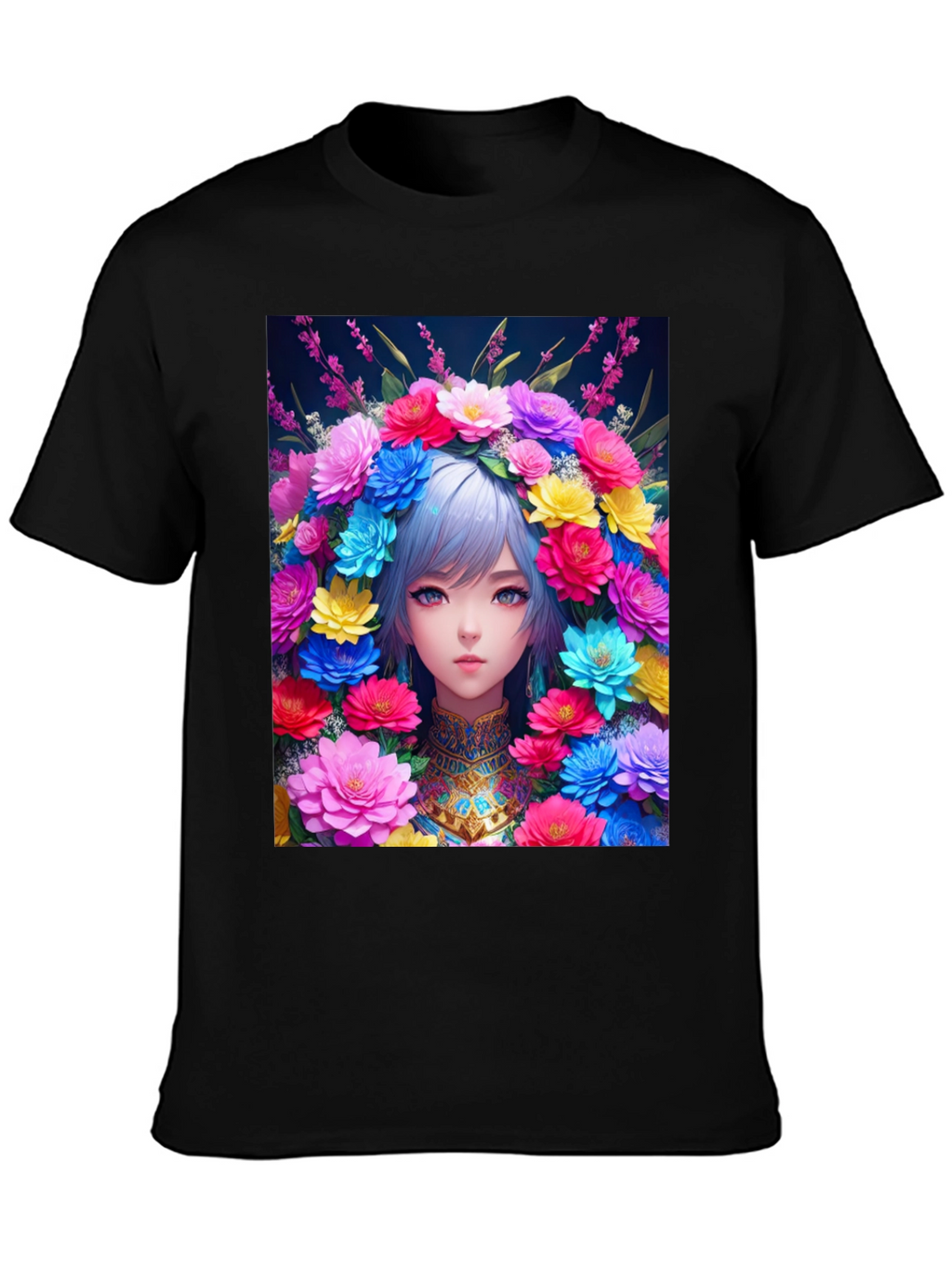 Anime Girl in Flower Crown Graphic Tee