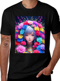 Anime Girl in Flower Crown Graphic Tee