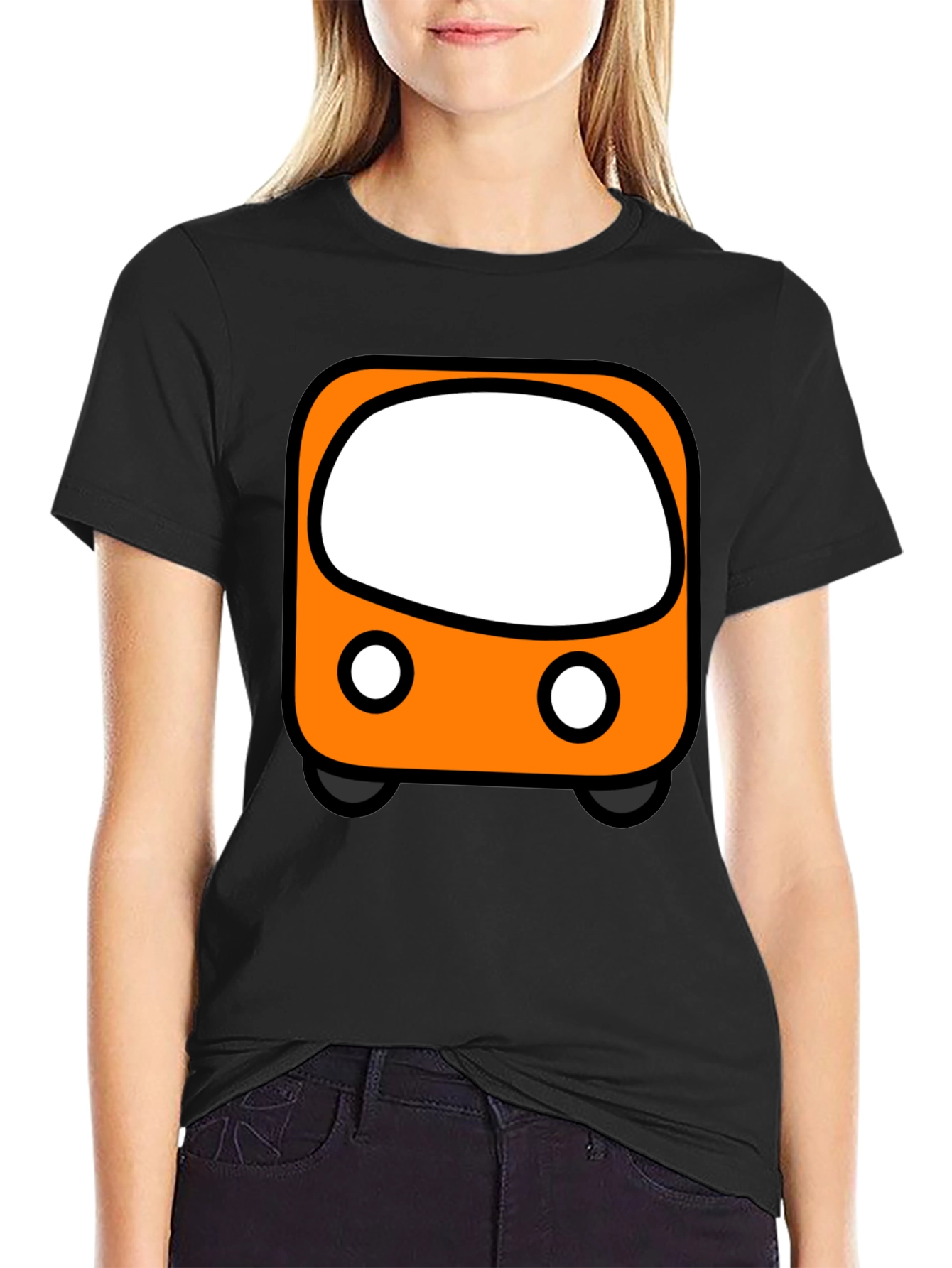 Cartoon Bus Graphic Tee - Black Unisex T-Shirt