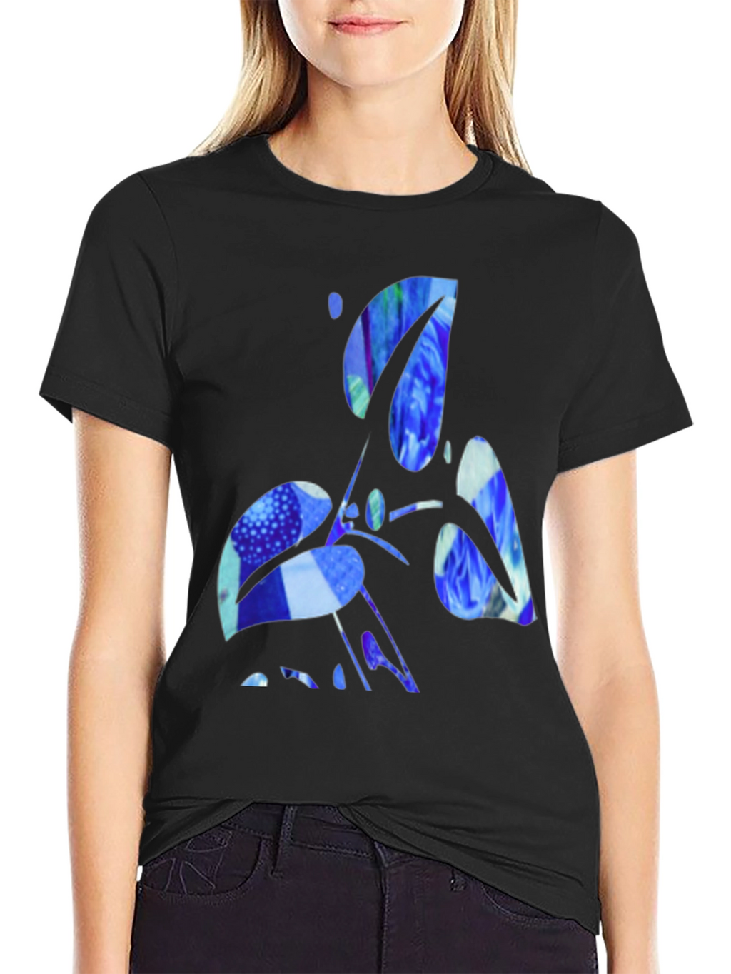 Abstract Blue Graphic Black T-Shirt