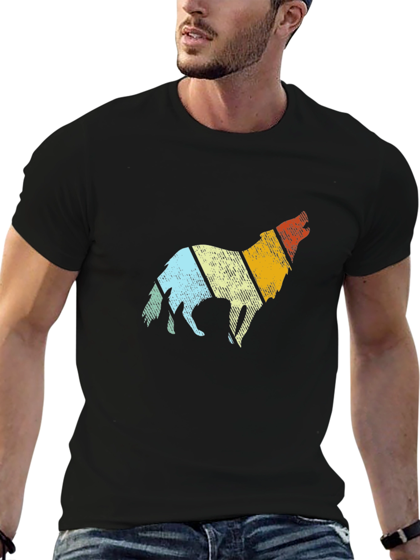Retro Wolf Graphic Tee - Mens Black T-Shirt