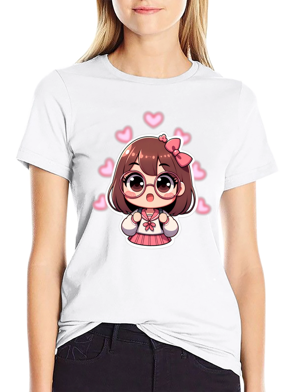 Kawaii Anime Girl Black T-Shirt