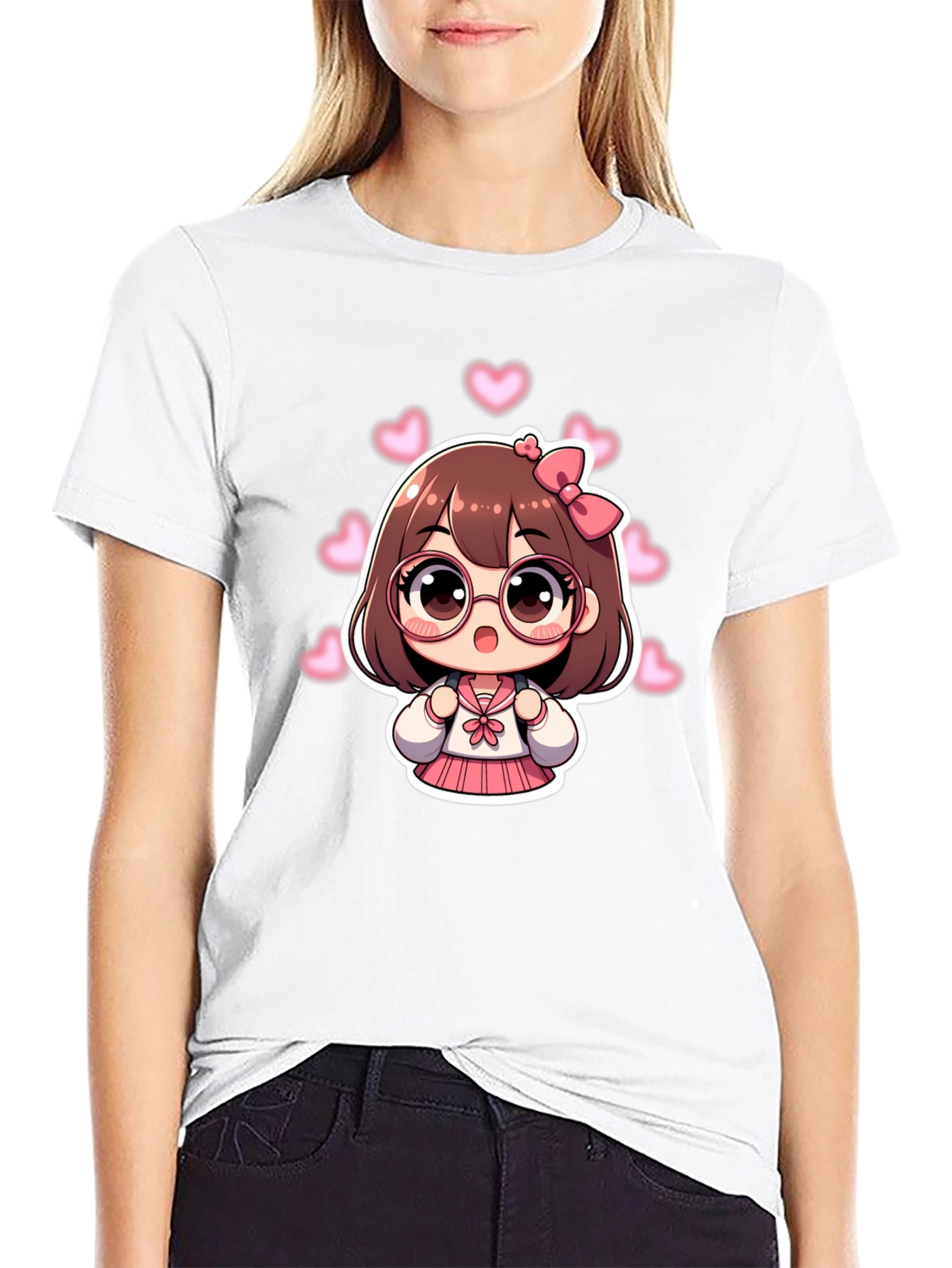 Kawaii Anime Girl Black T-Shirt