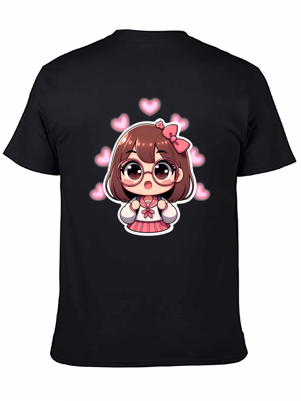 Kawaii Anime Girl Black T-Shirt