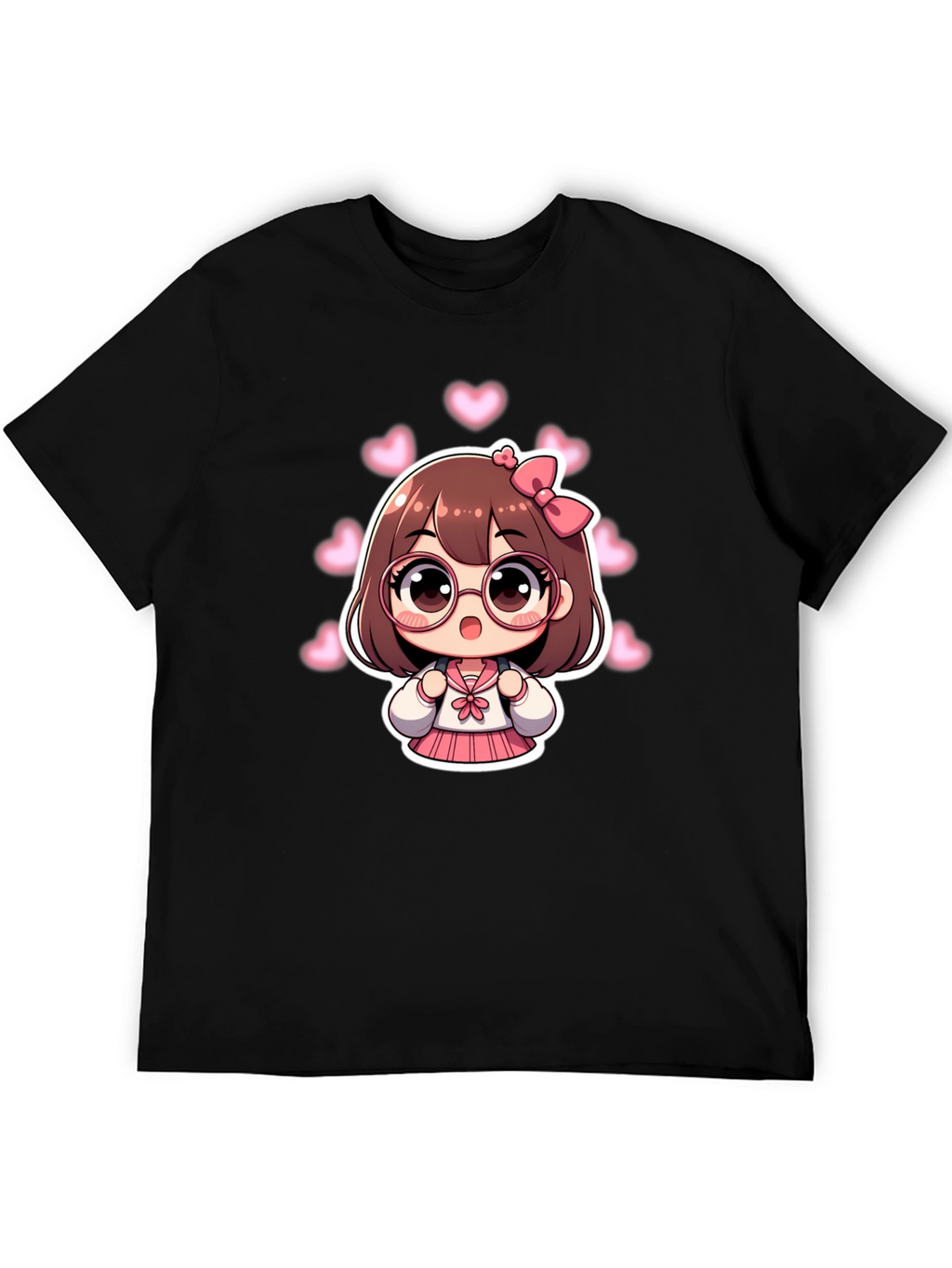 Kawaii Anime Girl Black T-Shirt