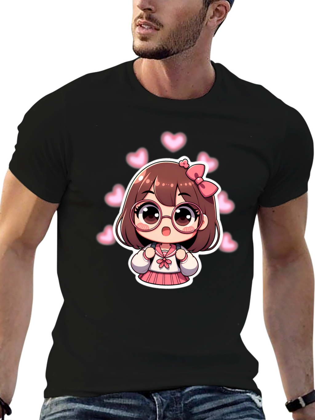 Kawaii Anime Girl Black T-Shirt