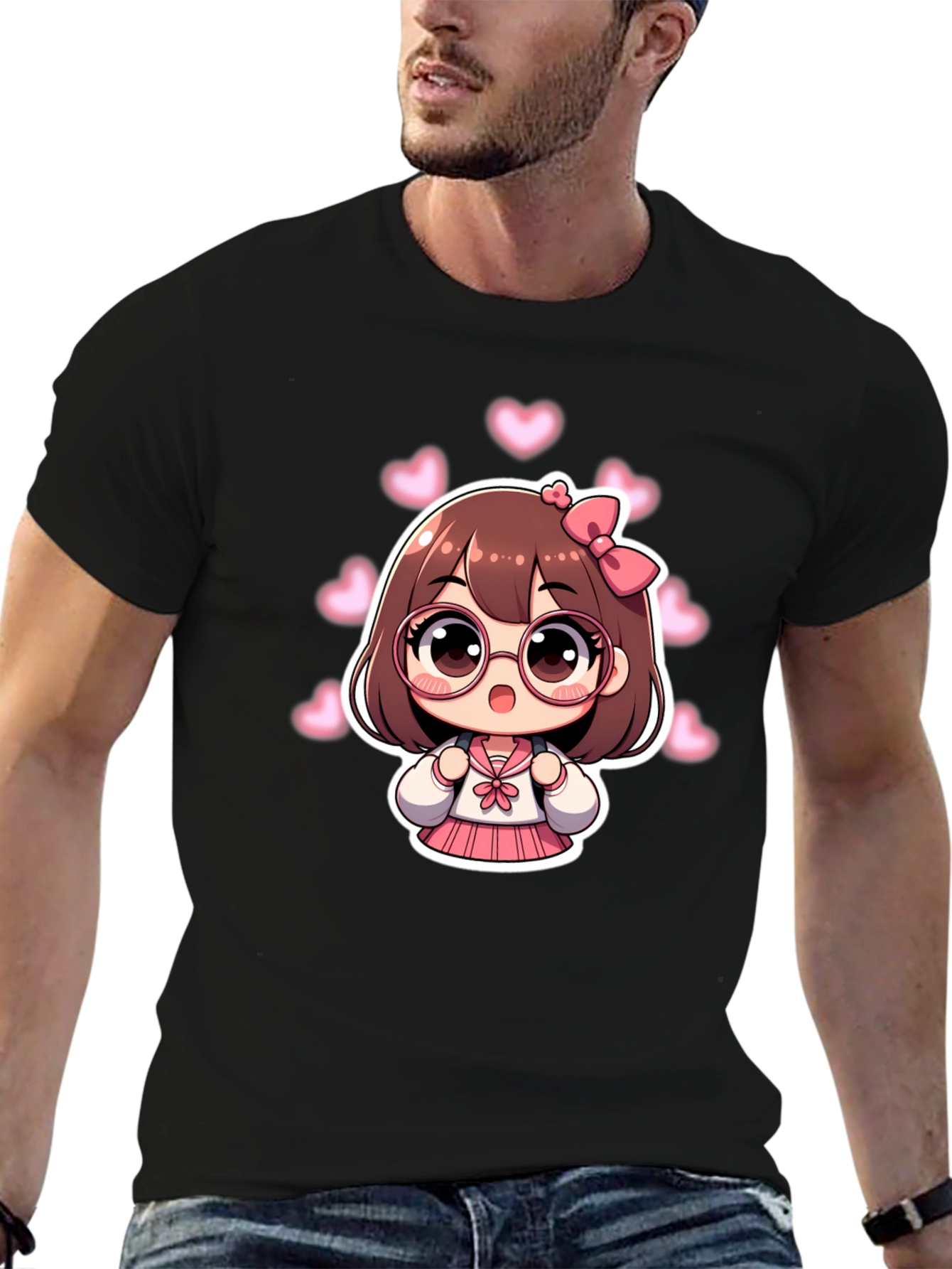 Kawaii Anime Girl Black T-Shirt