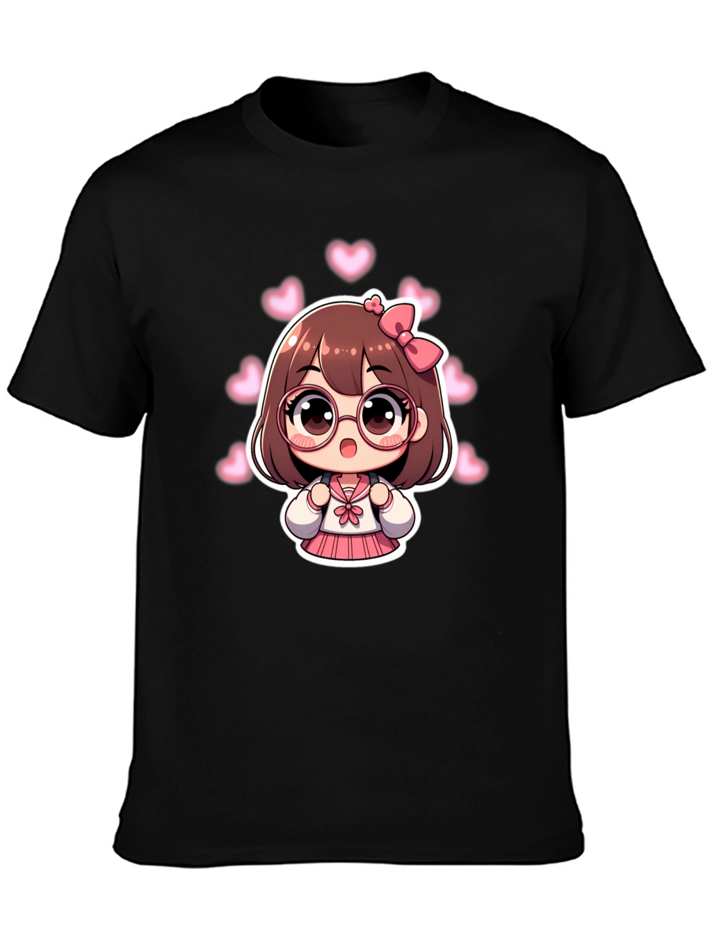 Kawaii Anime Girl Black T-Shirt