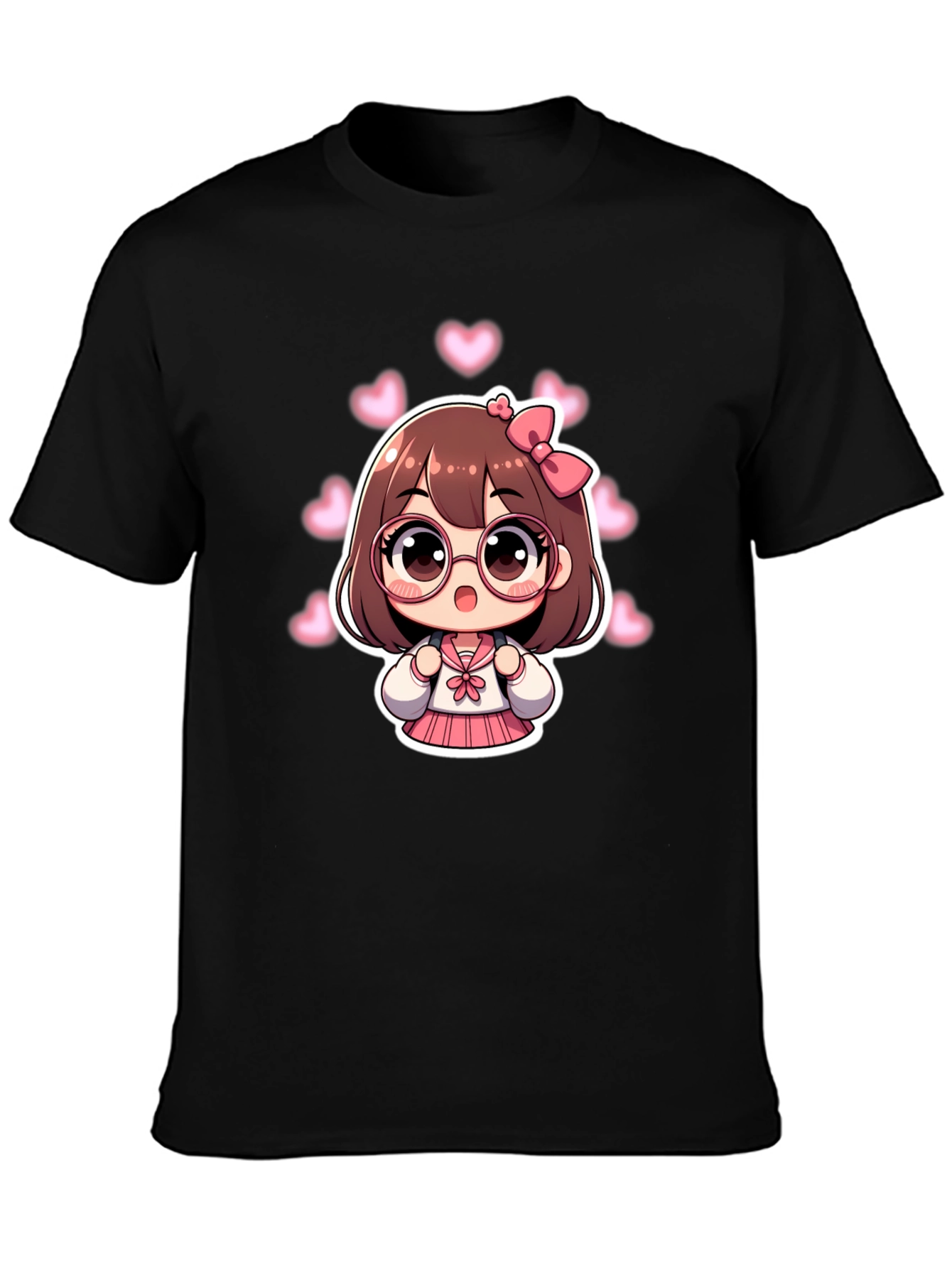 Kawaii Anime Girl Black T-Shirt