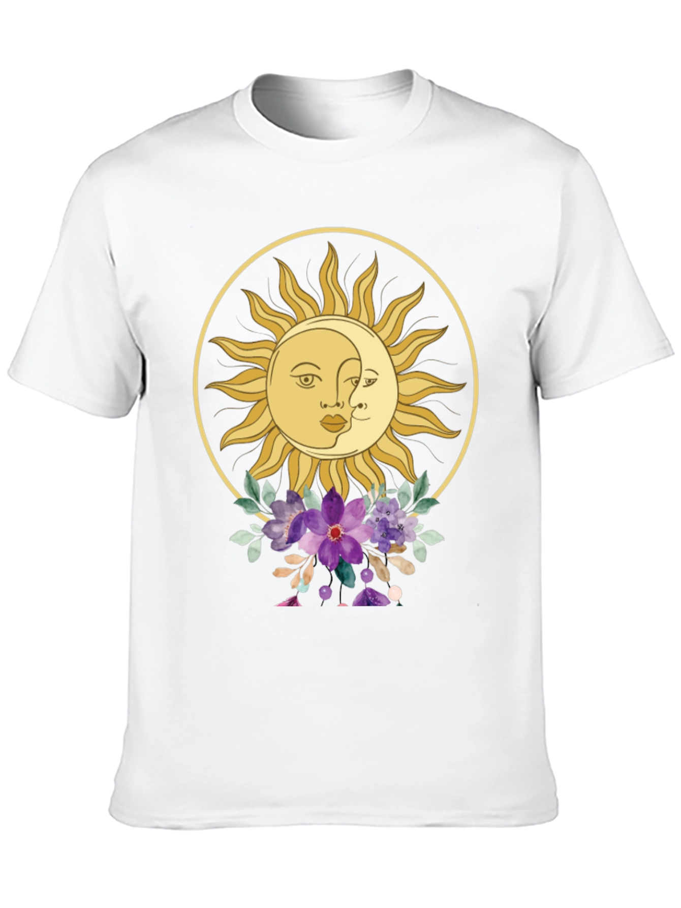 Celestial Sun & Moon Floral Graphic Tee