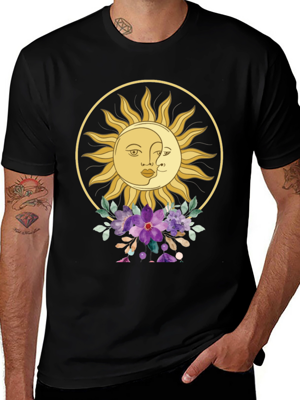 Celestial Sun & Moon Floral Graphic Tee