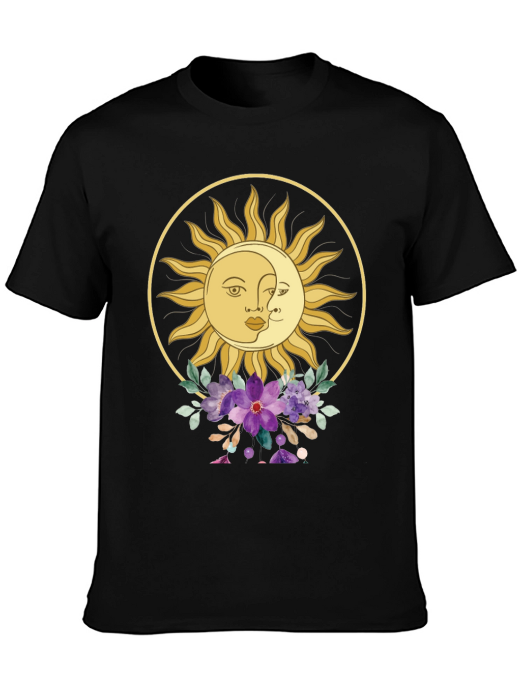 Celestial Sun & Moon Floral Graphic Tee