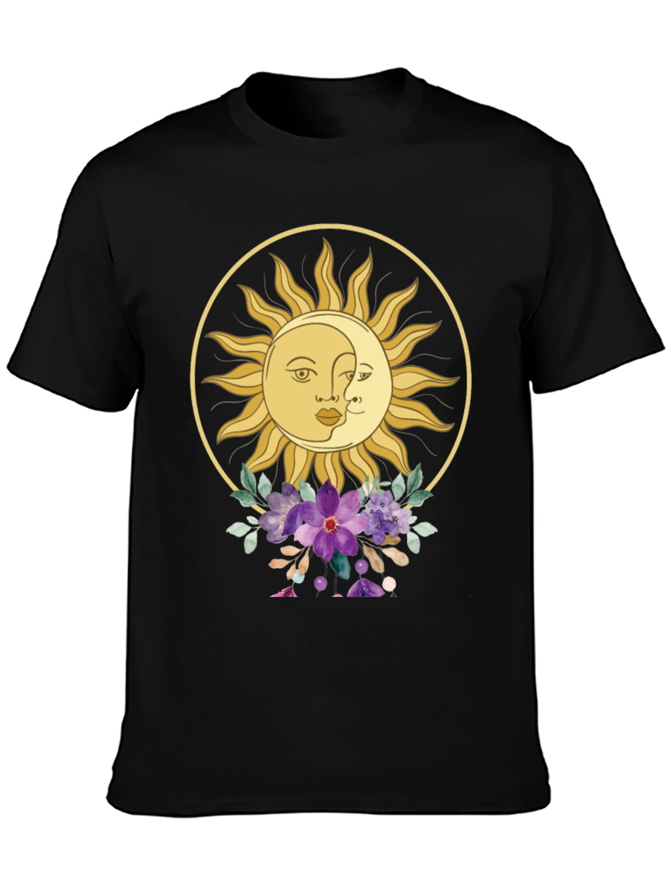 Celestial Sun & Moon Floral Graphic Tee