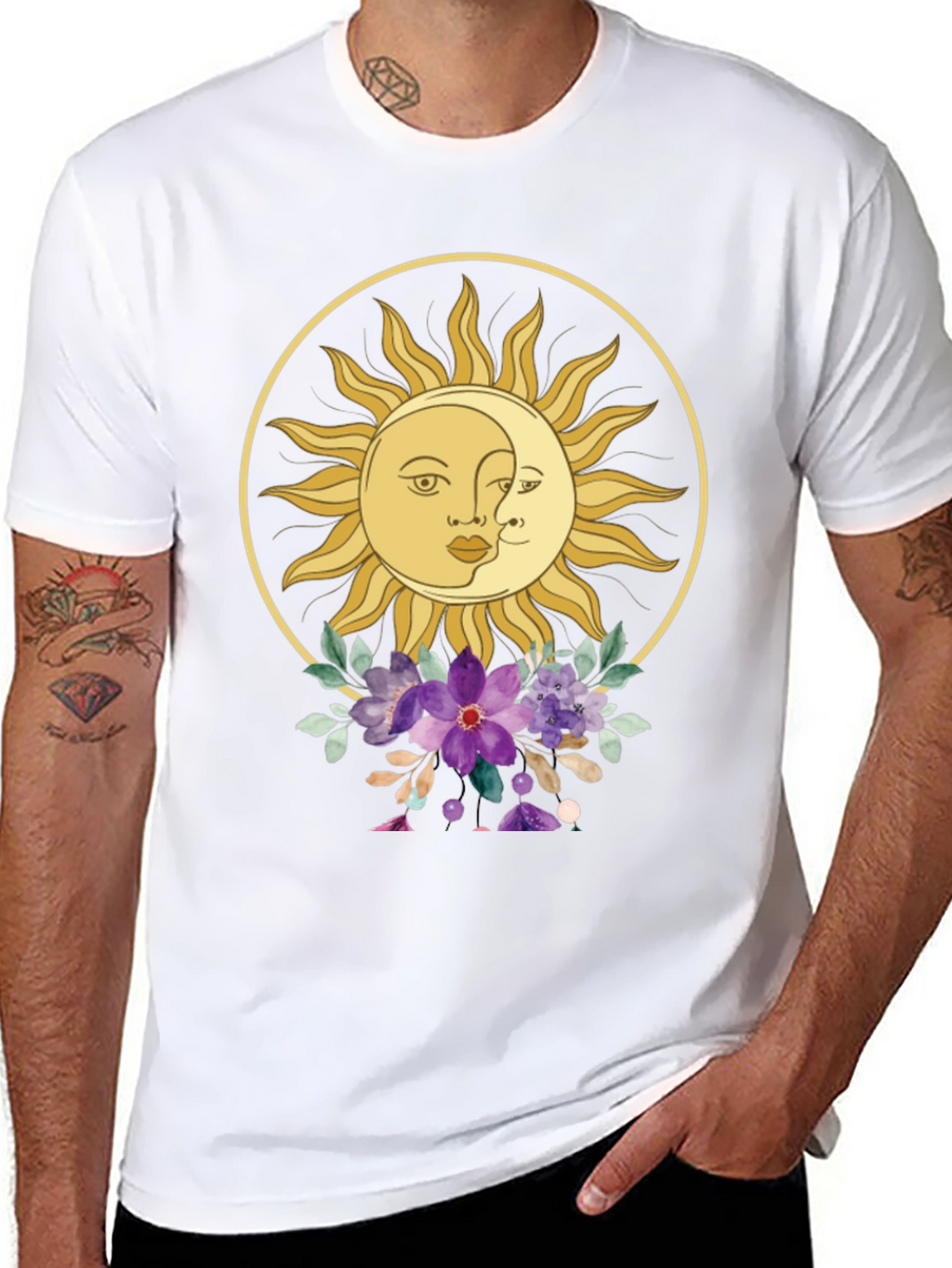 Celestial Sun & Moon Floral Graphic Tee