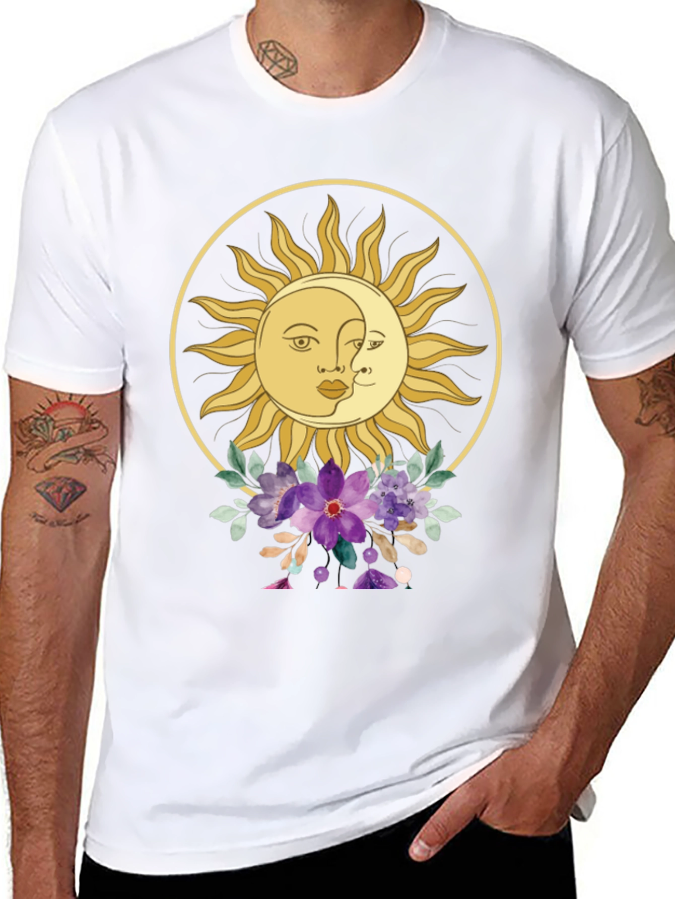 Celestial Sun & Moon Floral Graphic Tee