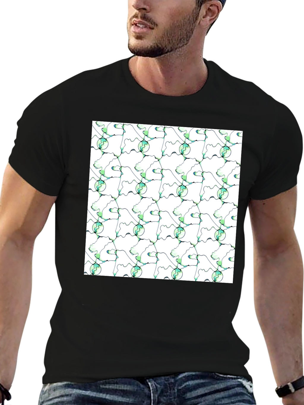Abstract Green Planet Pattern T-Shirt