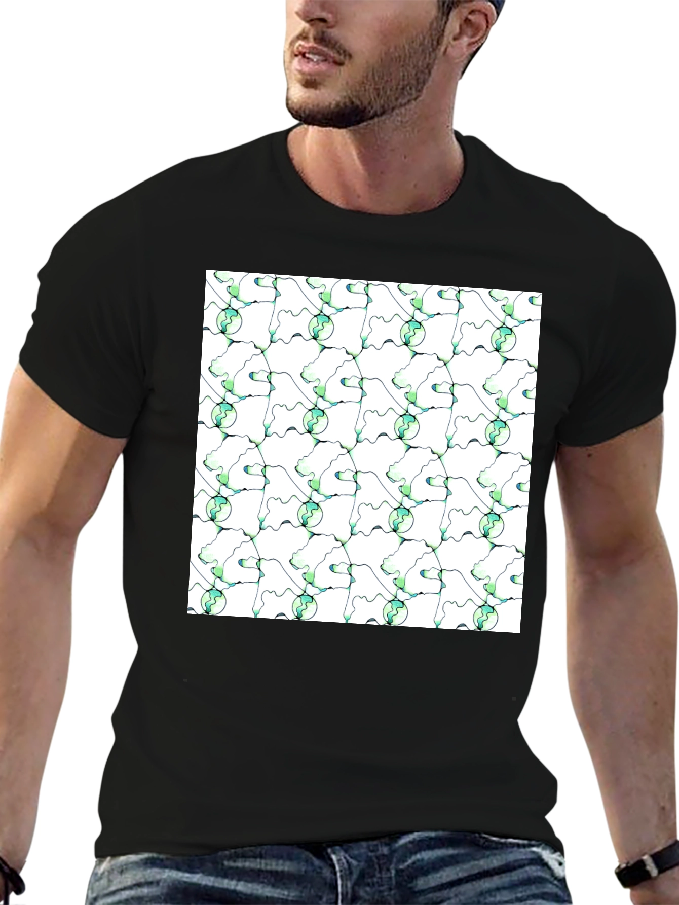 Abstract Green Planet Pattern T-Shirt