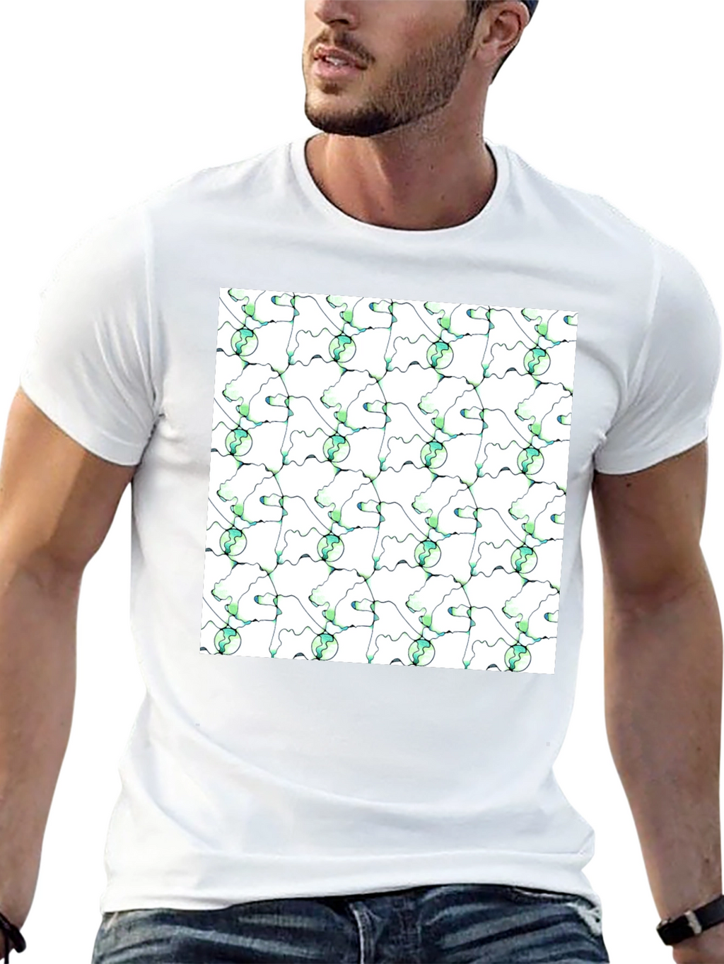 Abstract Green Planet Pattern T-Shirt