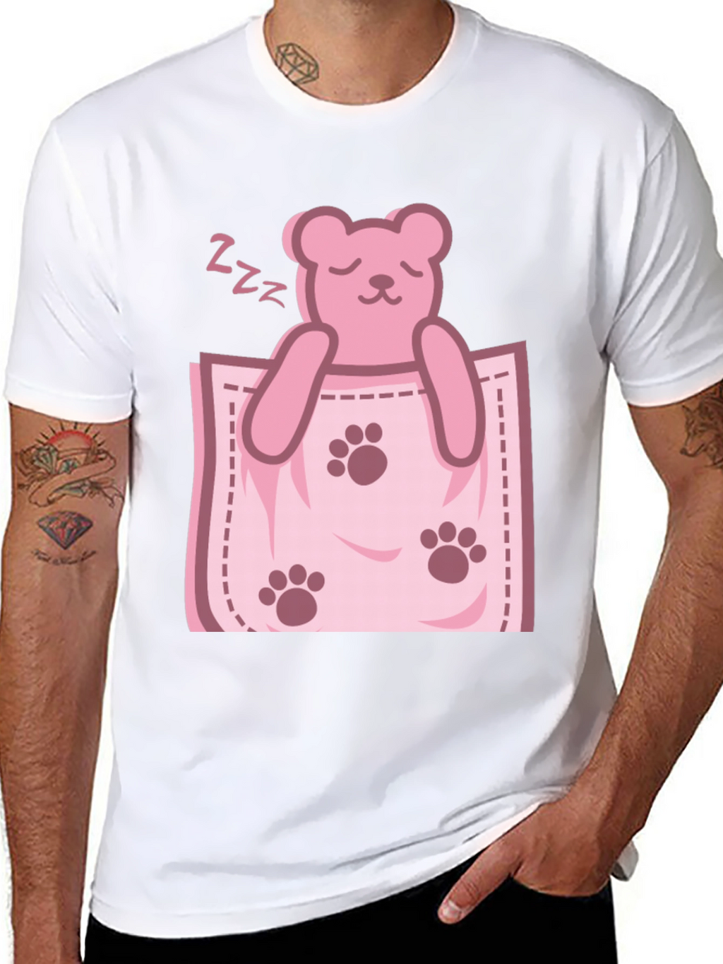 Cute Sleeping Bear Pocket Graphic Tee