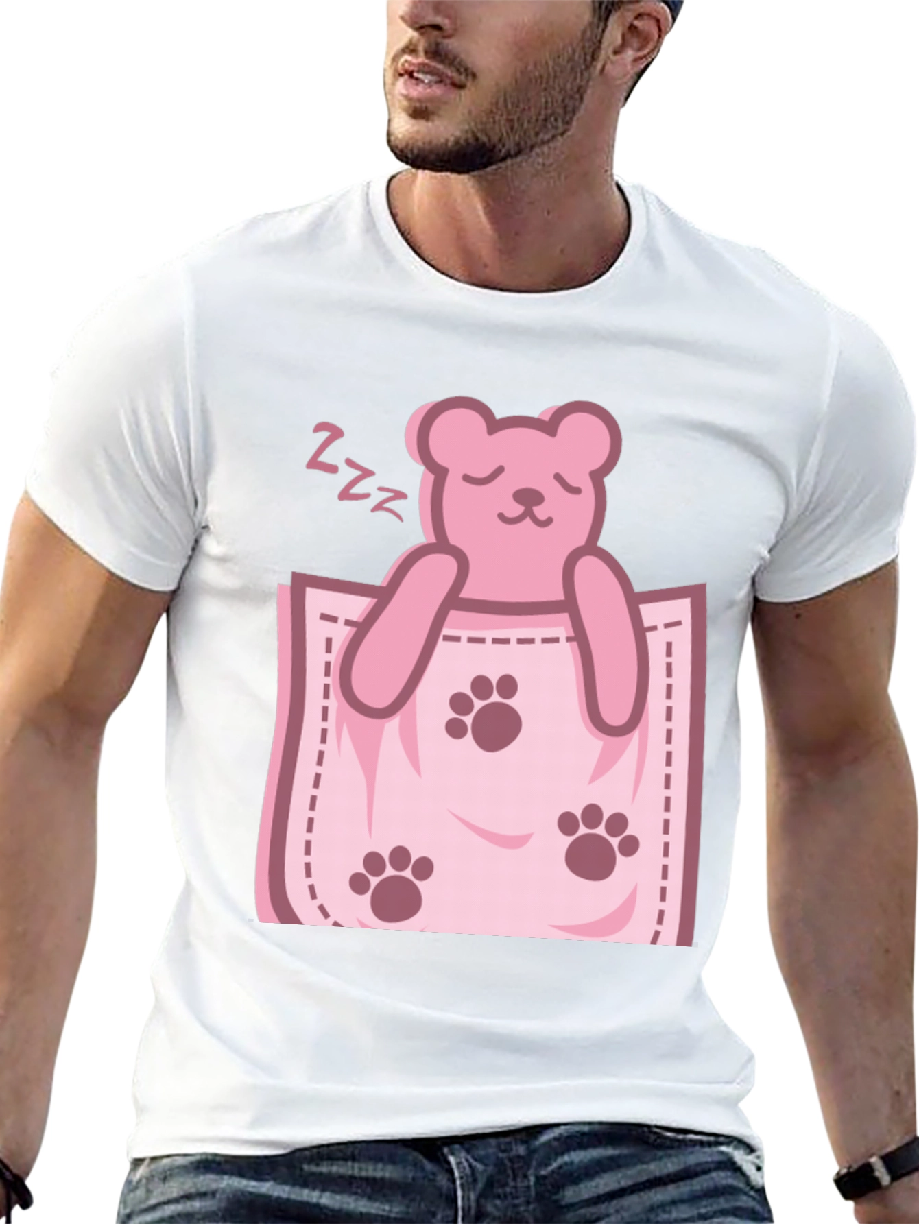 Cute Sleeping Bear Pocket Graphic Tee