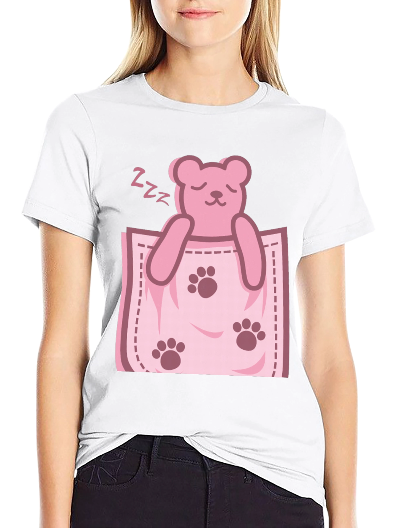 Cute Sleeping Bear Pocket Graphic Tee