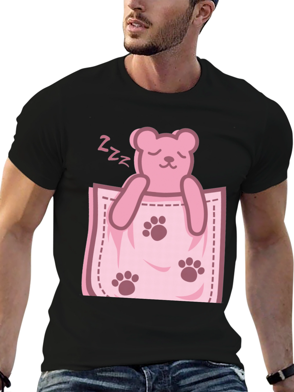 Cute Sleeping Bear Pocket Graphic Tee
