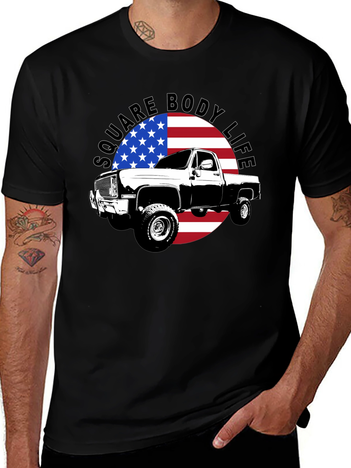 Square Body Life T-Shirt - American Flag Design