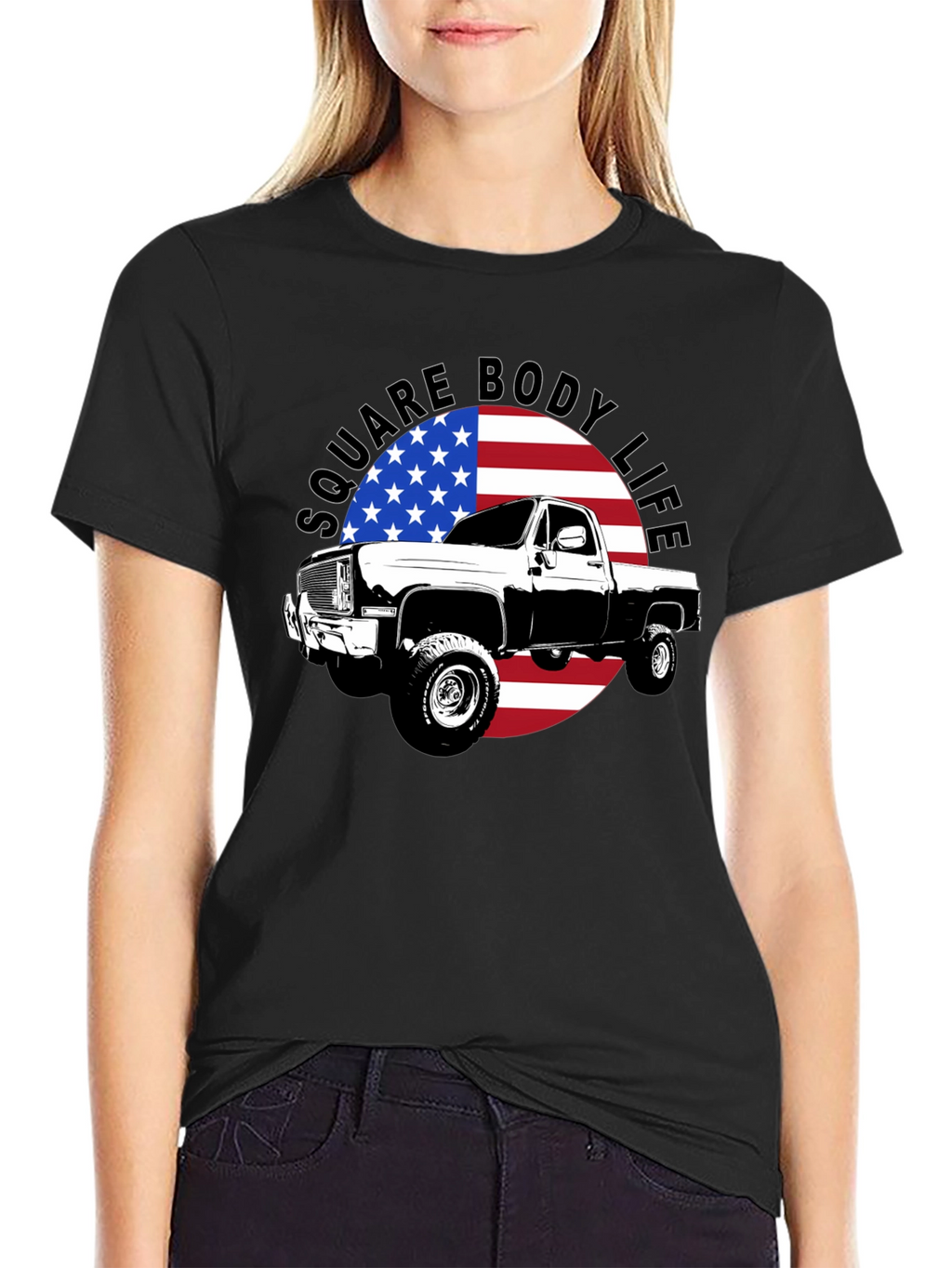 Square Body Life T-Shirt - American Flag Design