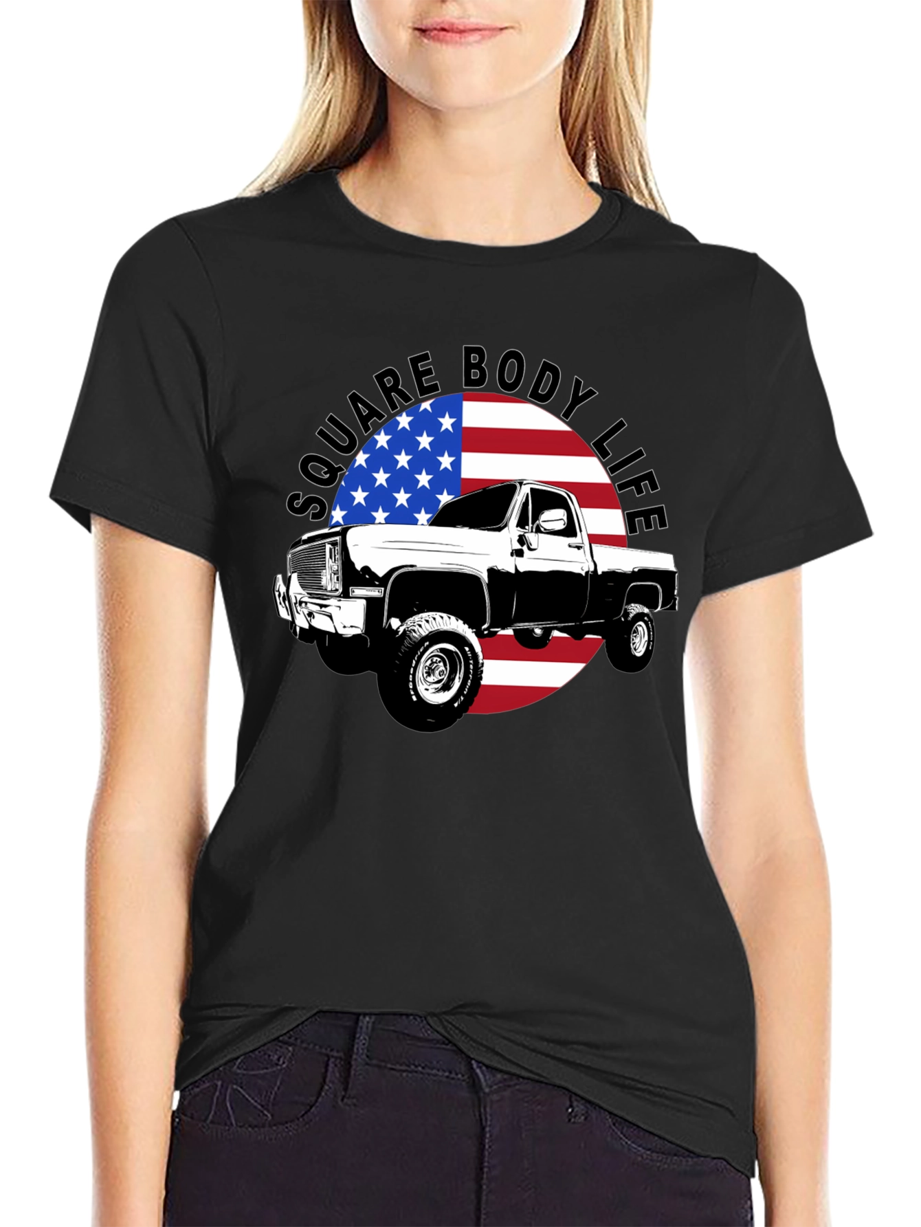 Square Body Life T-Shirt - American Flag Design