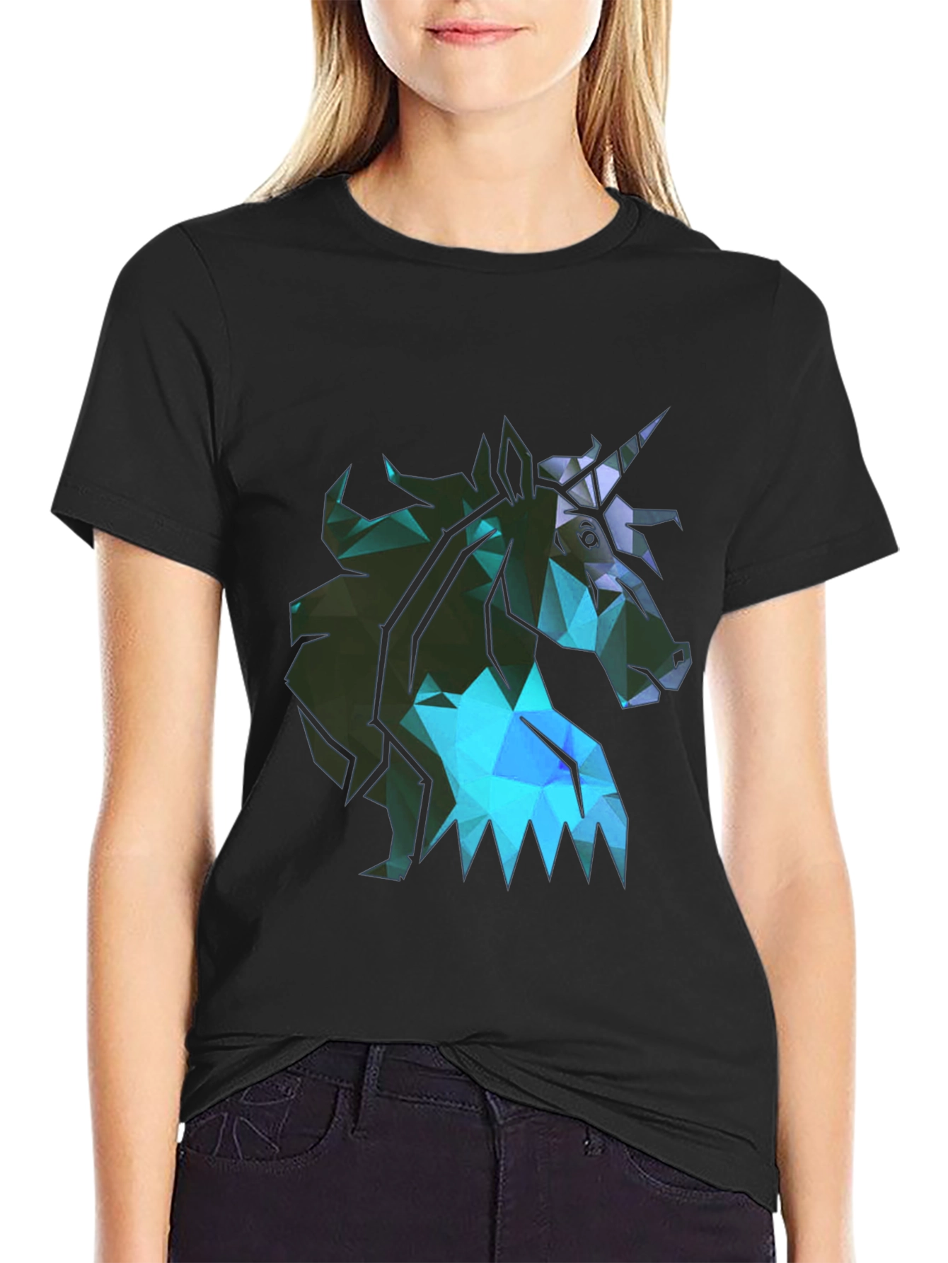 Geometric Unicorn Mens Black T-Shirt