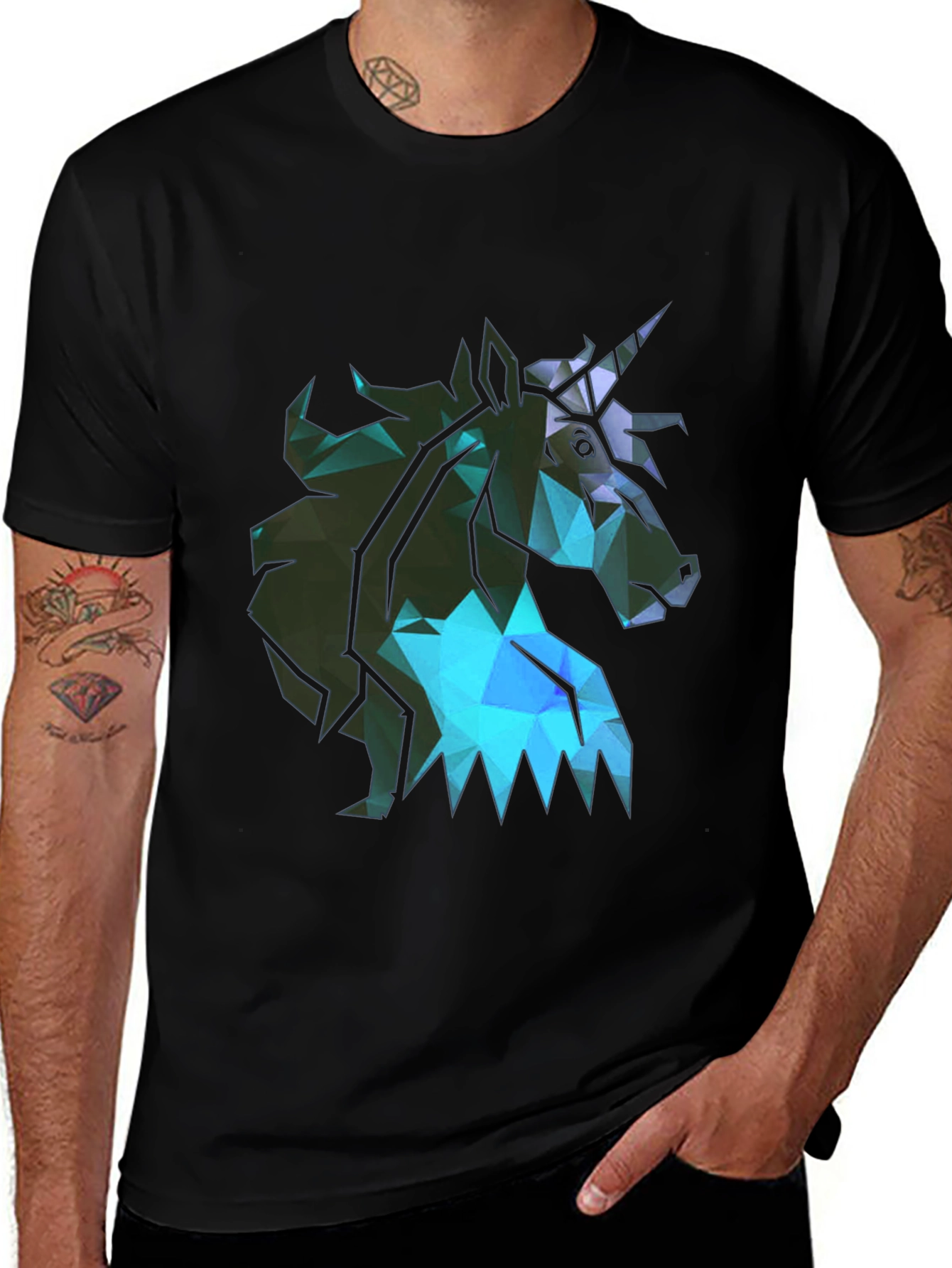 Geometric Unicorn Mens Black T-Shirt