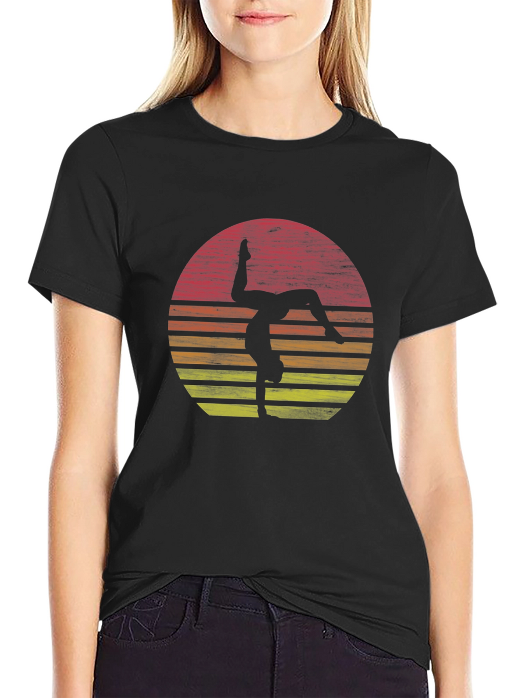 Gymnast Sunset Graphic Tee - Black Cotton T-Shirt