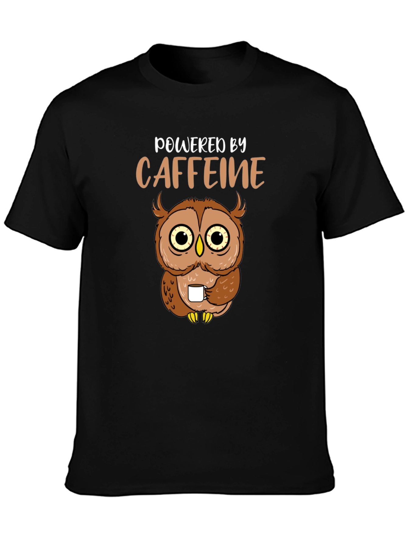 Powered By Caffeine Owl Graphic T-Shirt