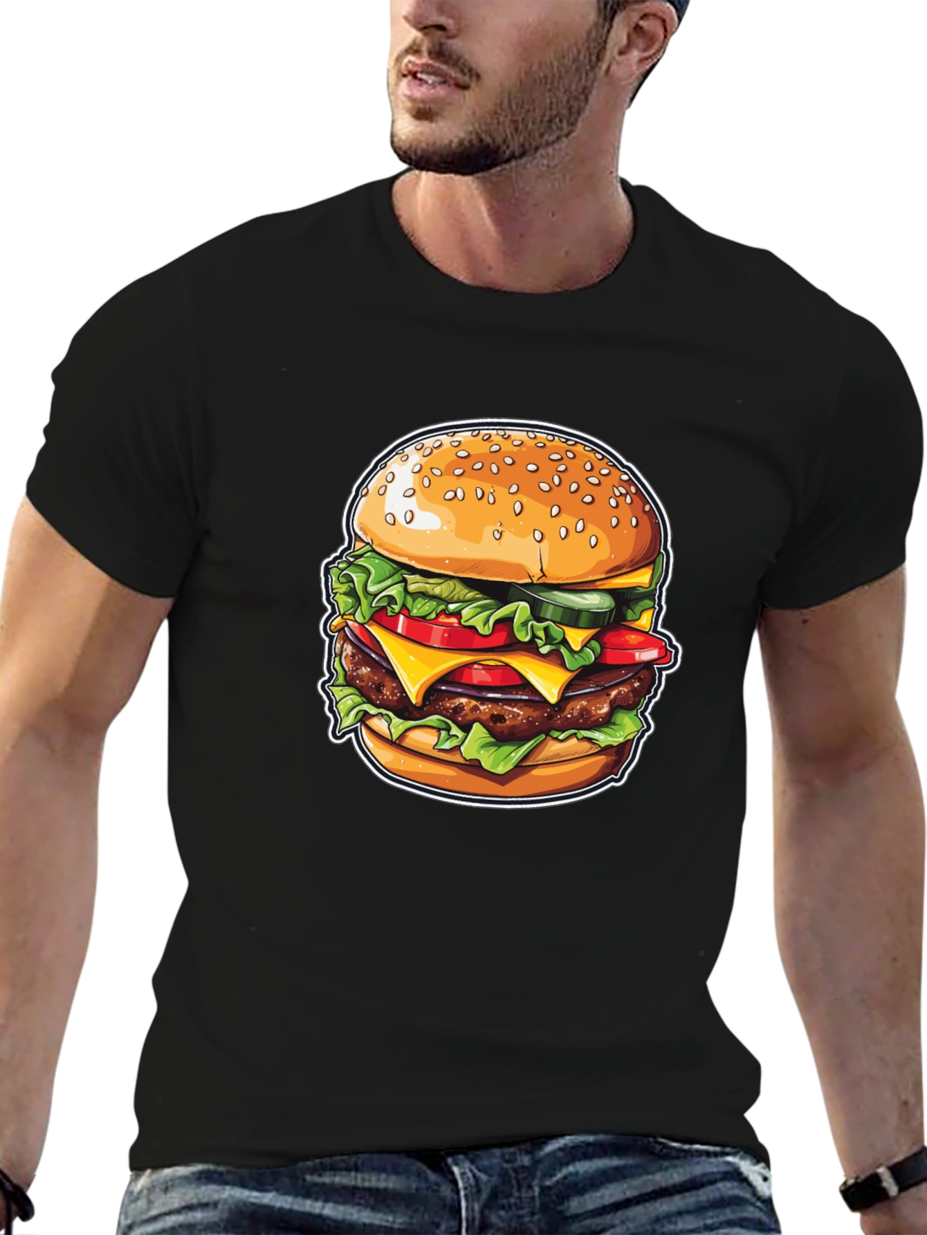 Burger Graphic Print Black T-Shirt