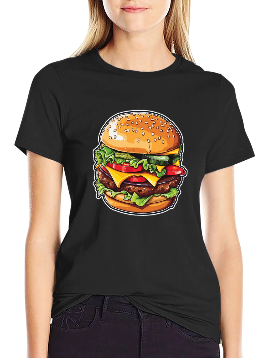 Burger Graphic Print Black T-Shirt