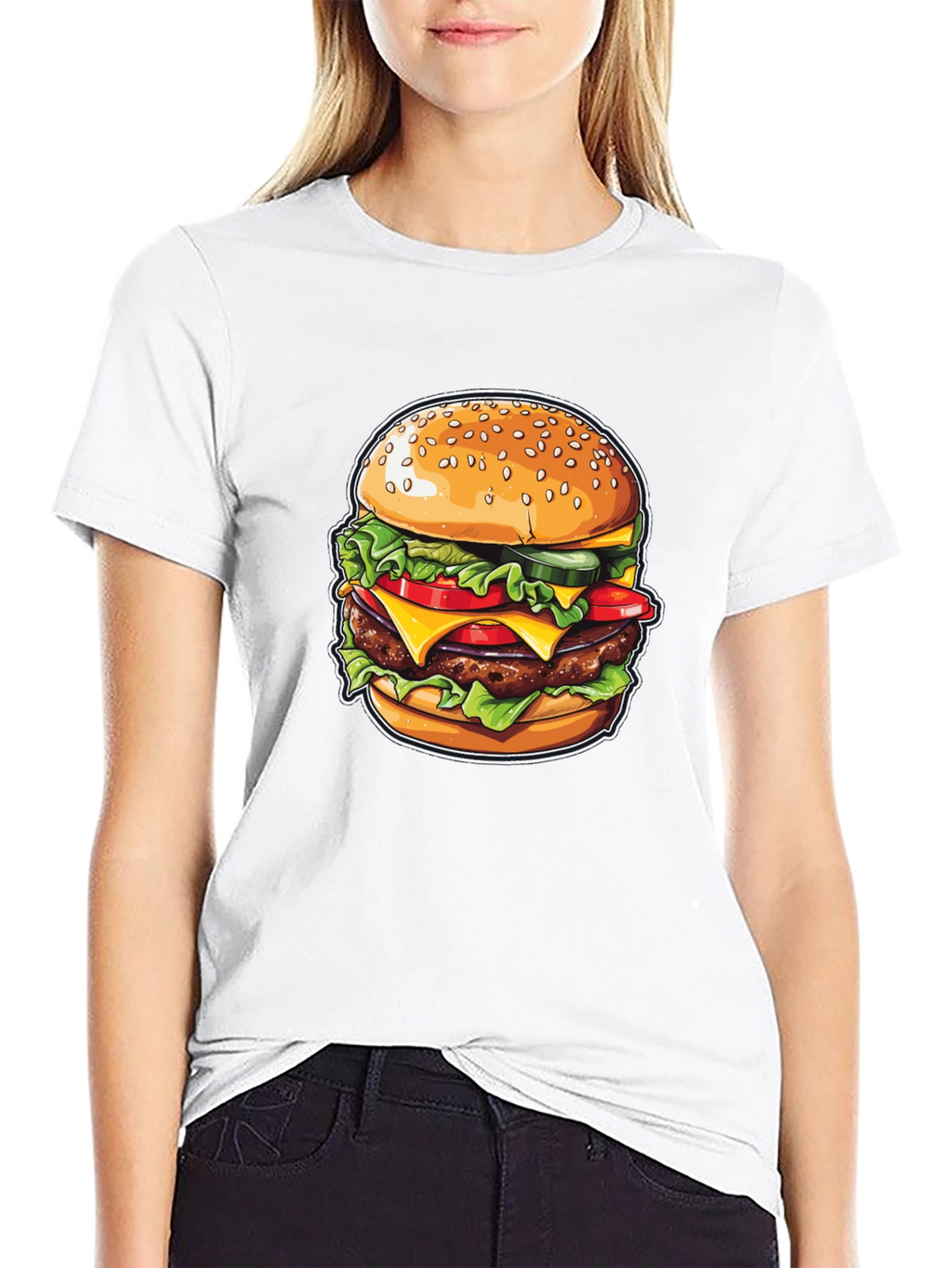 Burger Graphic Print Black T-Shirt