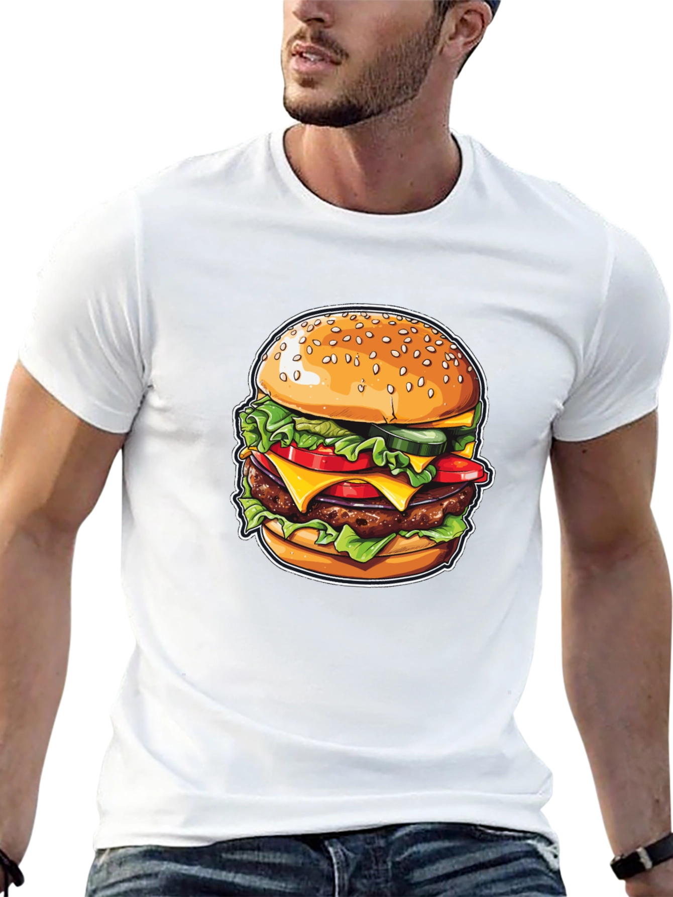 Burger Graphic Print Black T-Shirt