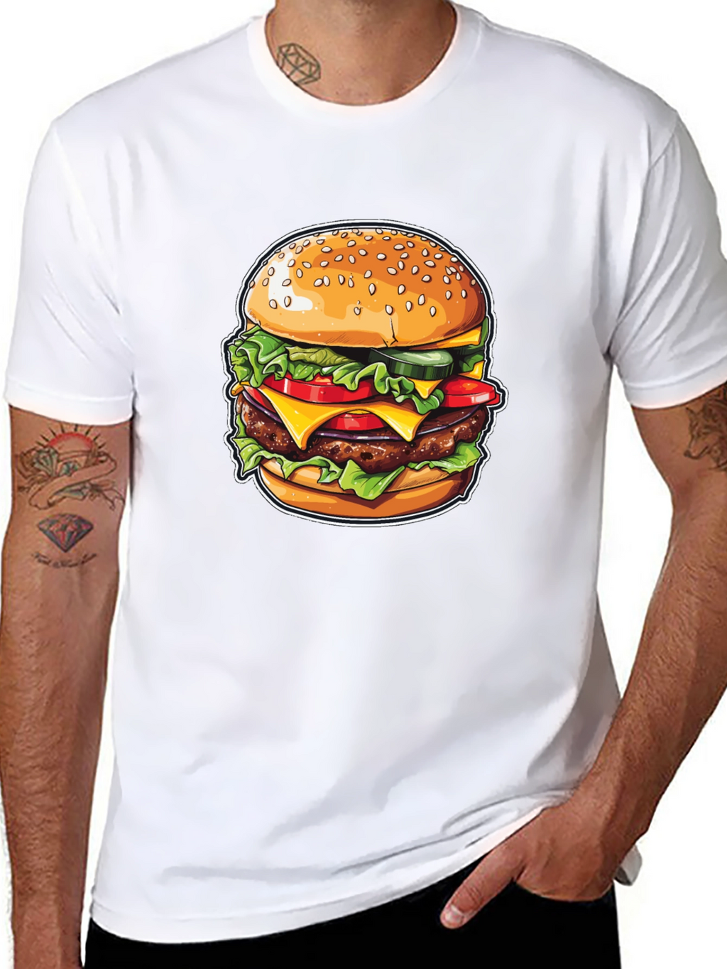Burger Graphic Print Black T-Shirt