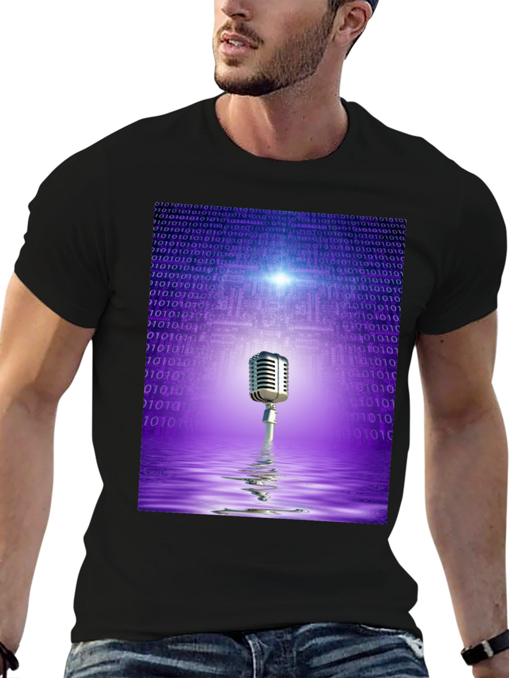 Retro Tech Microphone T-Shirt - Black