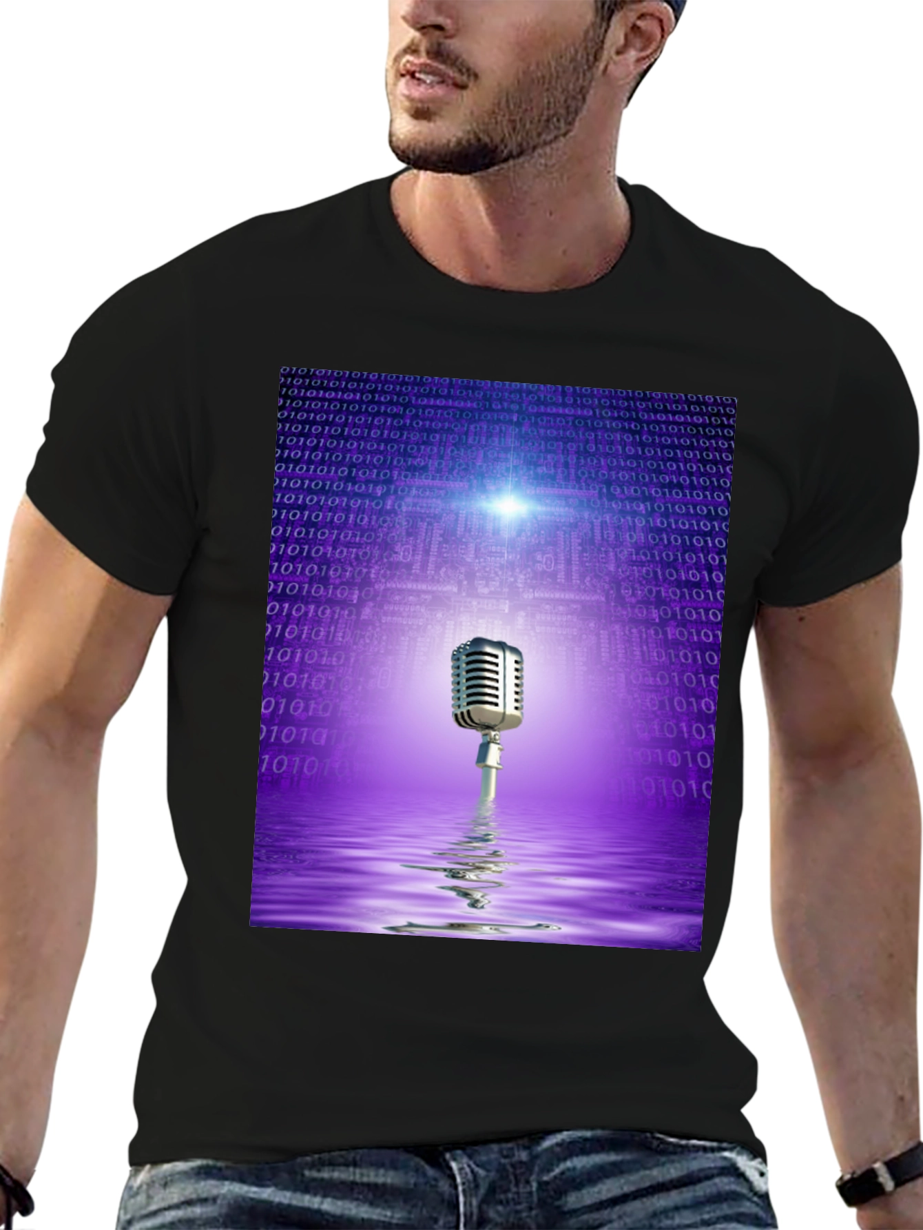 Retro Tech Microphone T-Shirt - Black