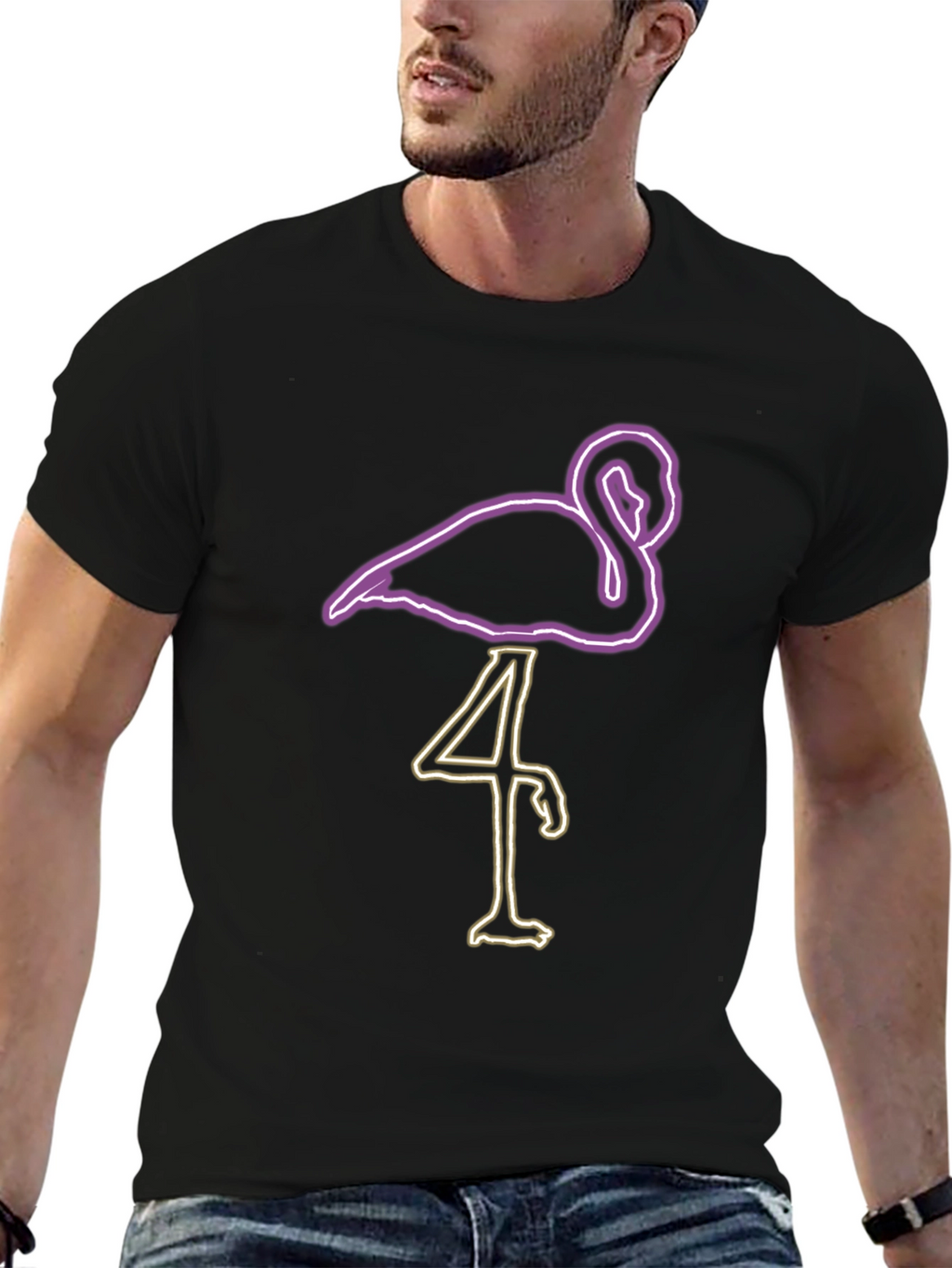 Neon Flamingo Graphic Tee - Black