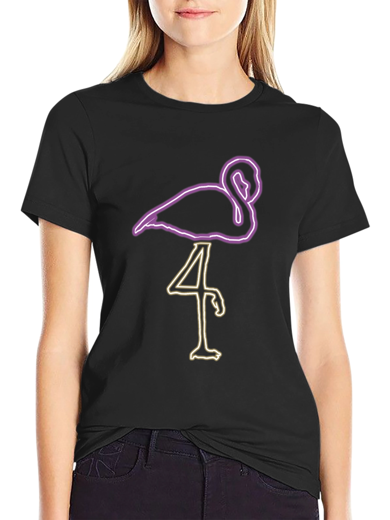 Neon Flamingo Graphic Tee - Black