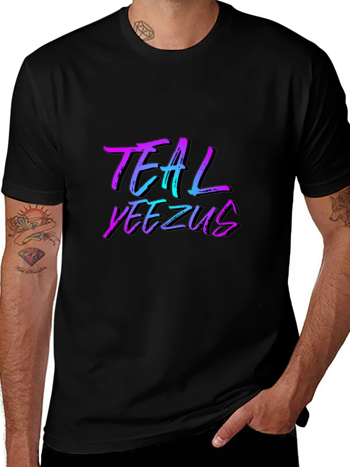 Teal Yeezus Graphic Print Black T-Shirt