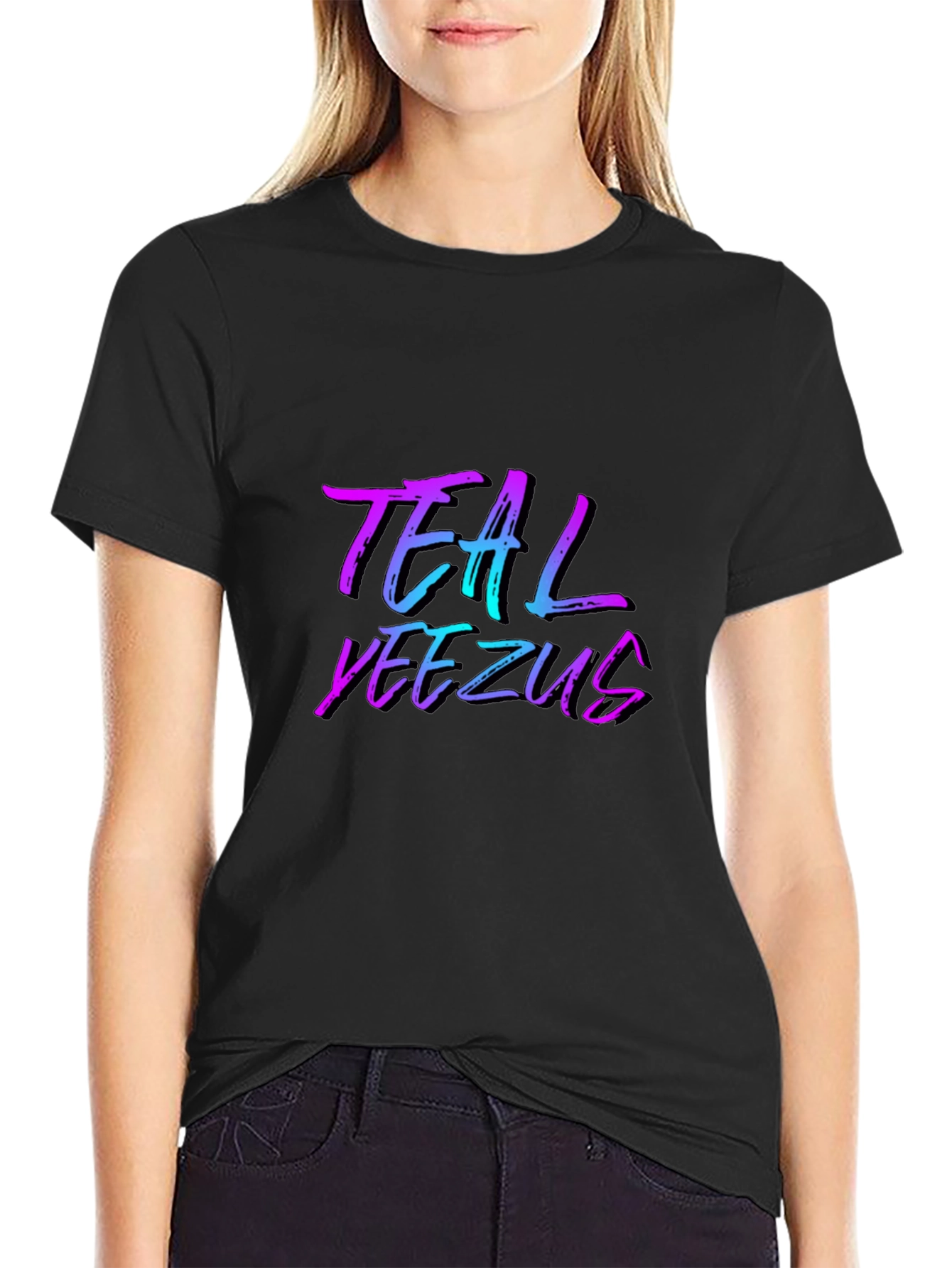 Teal Yeezus Graphic Print Black T-Shirt