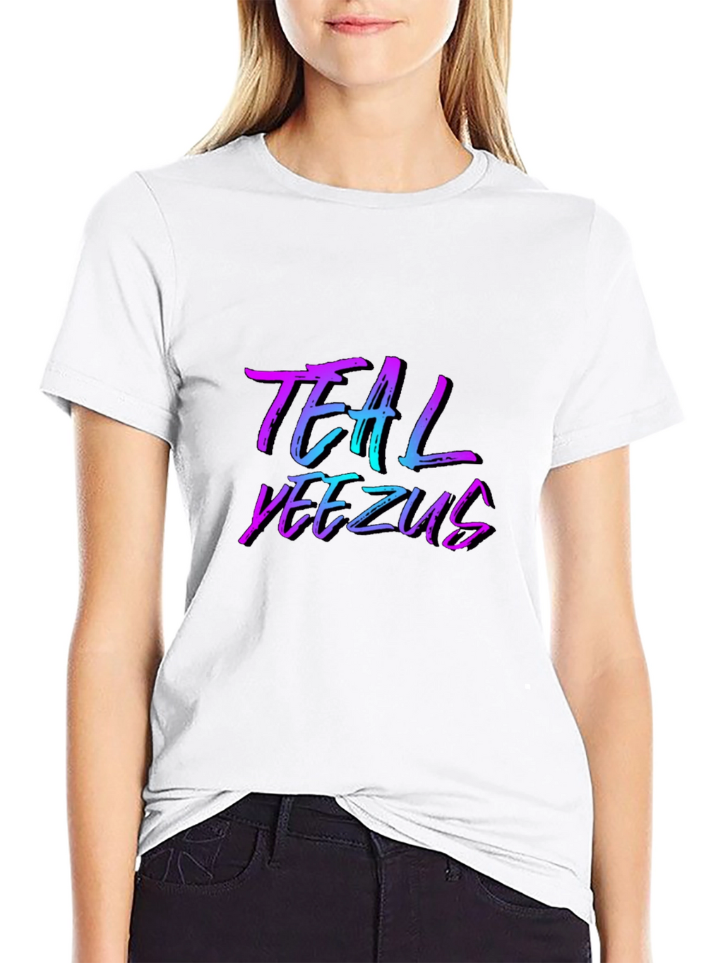 Teal Yeezus Graphic Print Black T-Shirt