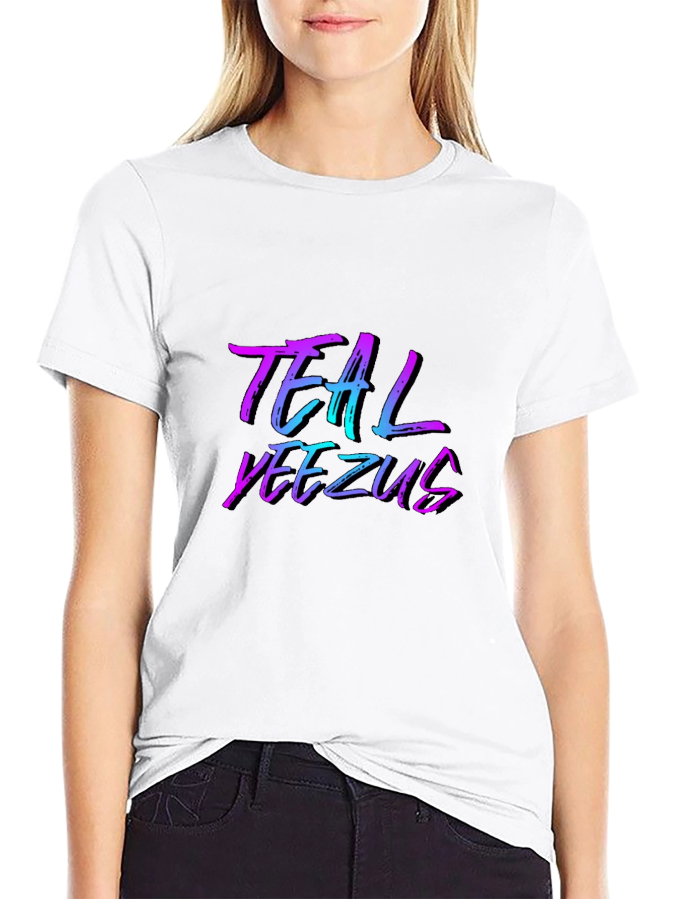 Teal Yeezus Graphic Print Black T-Shirt